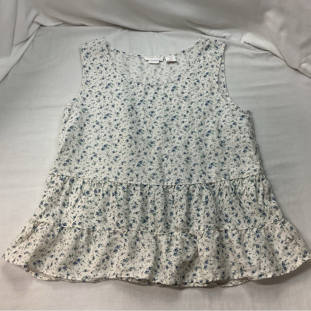 Shabby Chic NWT Women's Pink with Blue Floral Sleeveless Top Blouse, Size S